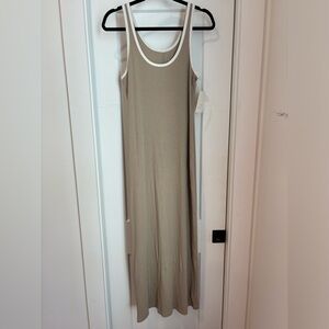 A new day Sleeveless Taupe Maxi Dress with White Trim